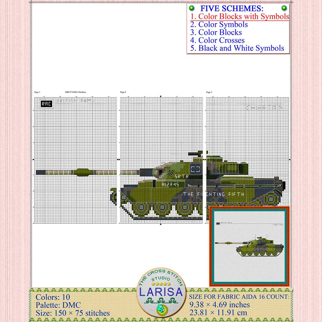 Chieftain Tank Cross Stitch Pattern | Main Battle Tank Chieftain 4 5RTR Chieftain tank stitch pattern