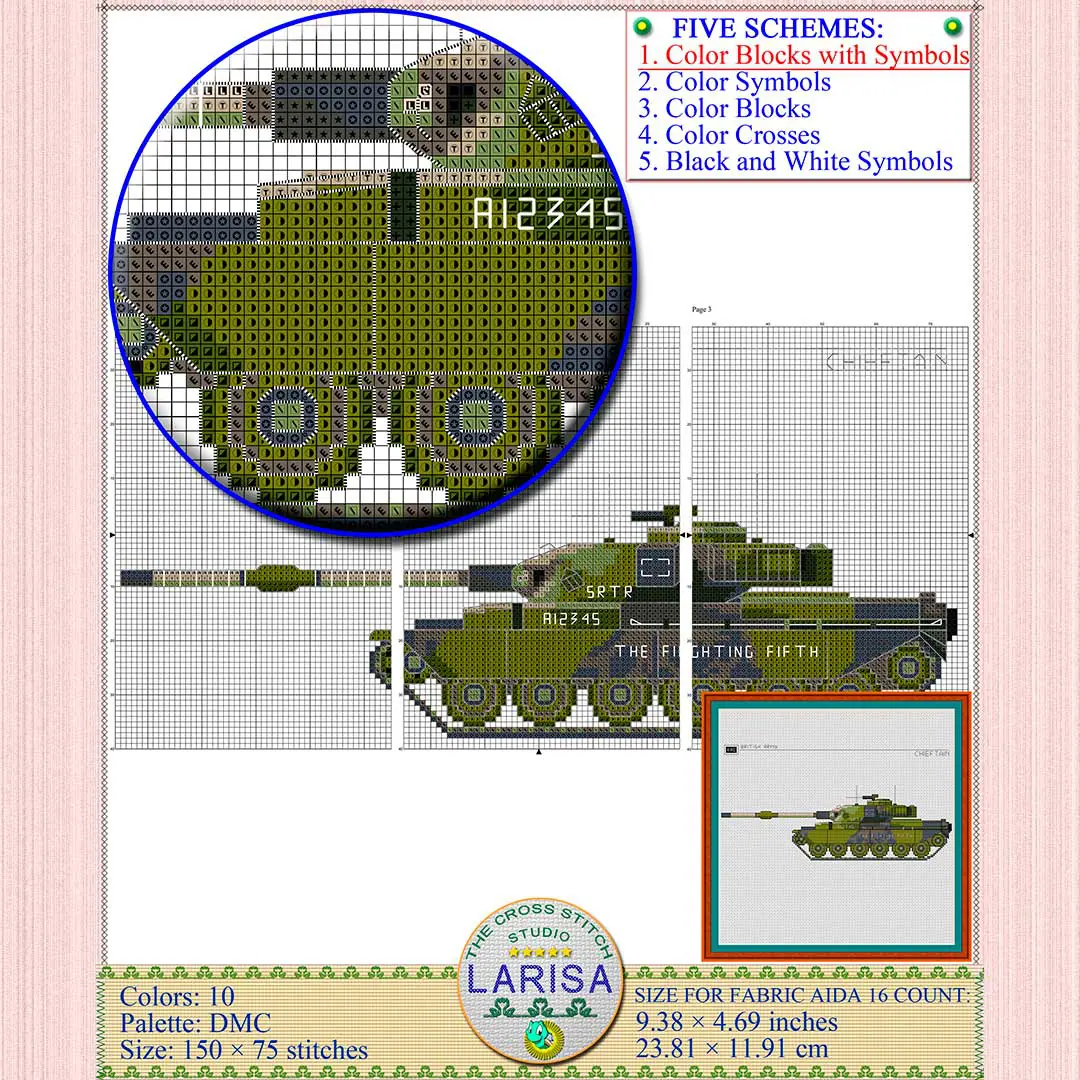 Chieftain Tank Cross Stitch Pattern | Main Battle Tank Chieftain 5 British Main Battle Tank Chieftain Embroidery Pattern for Crafters