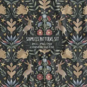 Fantasy lions seamless pattern
