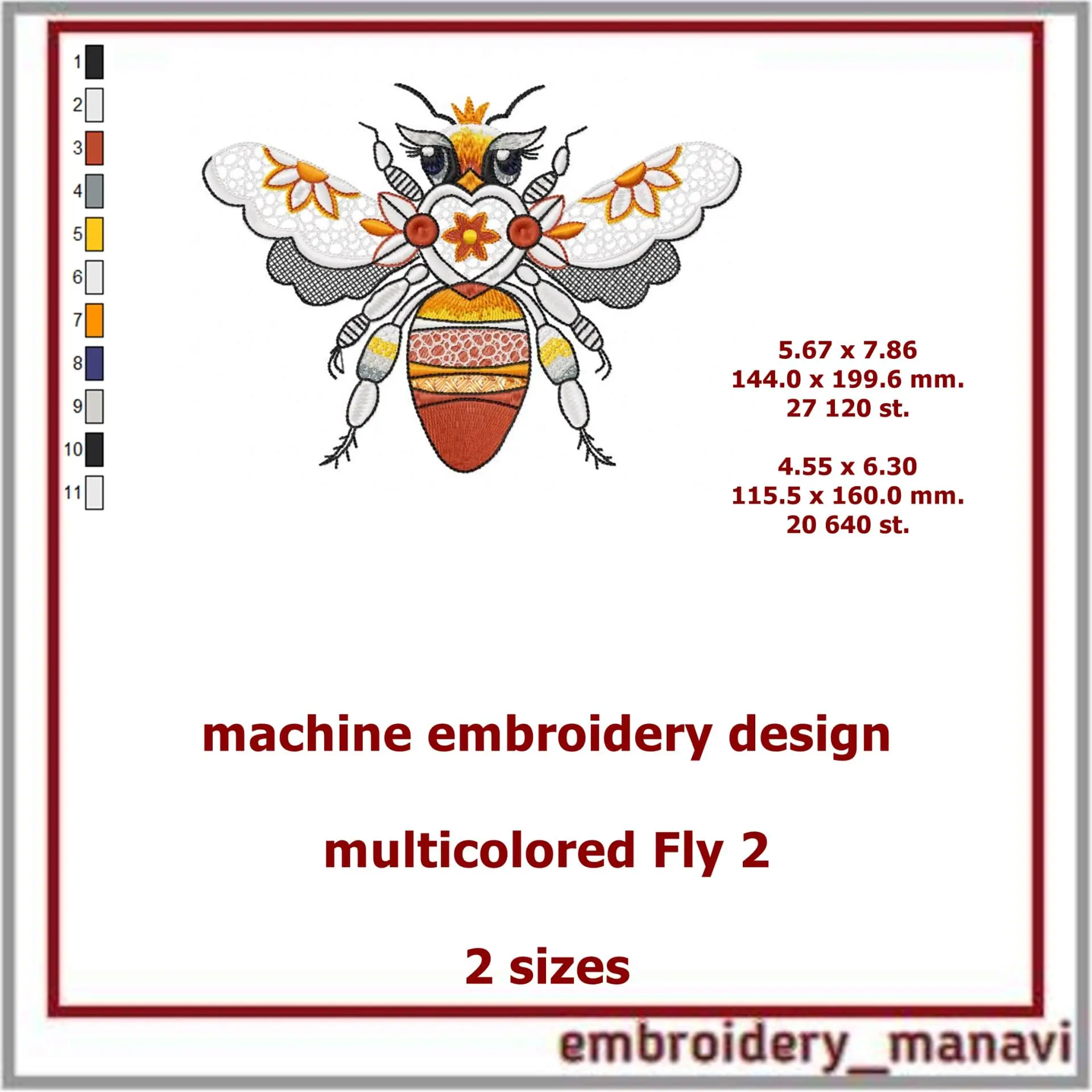 Machine embroidery design colored Fly 2 Embroidery Manavi 05