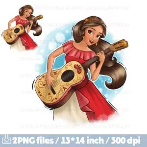Cute princess playing guitar PNG files Digital Clipart