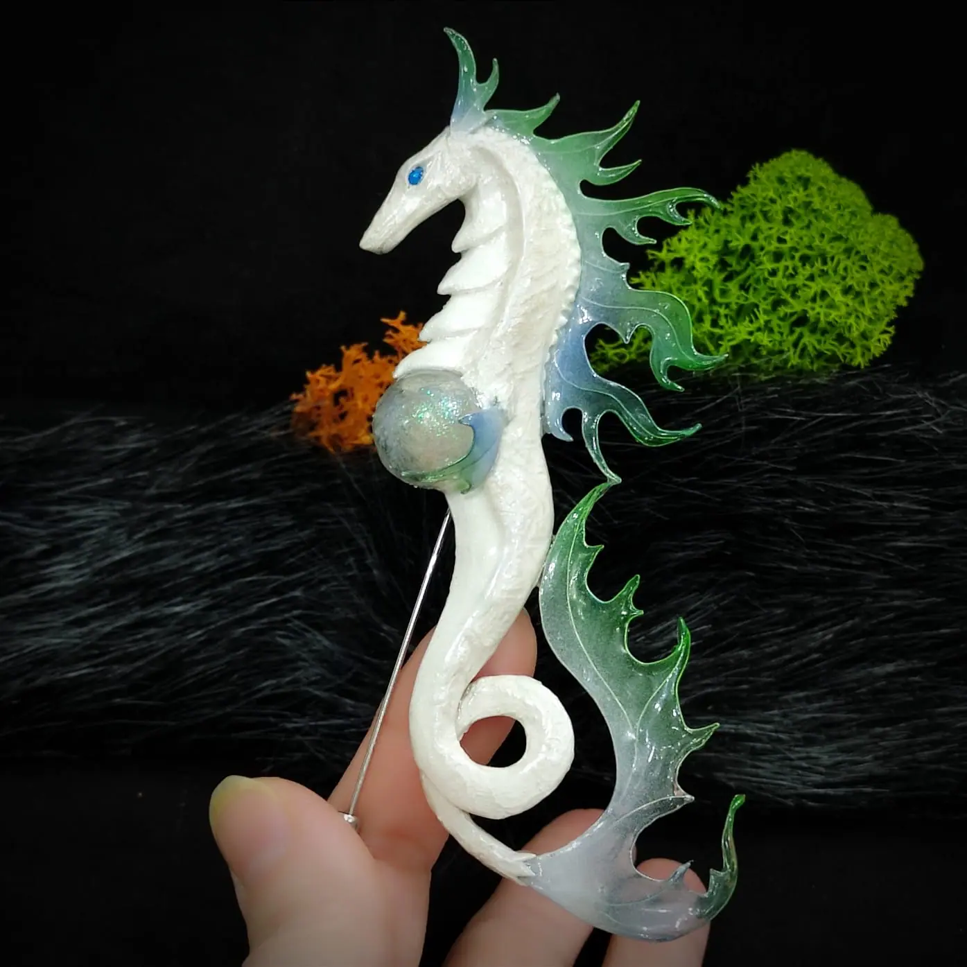 Sea Fox brooch. Foxes art. Handmade fantasy jewelry.