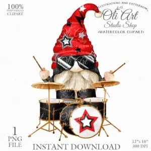 Gnome Drummer, Drum set. Gnome Images. Gnomes Graphics.