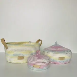 Delicate rainbow cotton basket with lid 12 cm x 20.5 cm