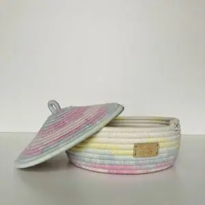 Delicate rainbow cotton basket with lid 12 cm x 20.5 cm