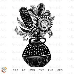 Flowers in Vase Svg Cricut Clipart Png Linocut