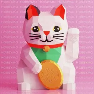 paper lucky cat, maneki neko, 3D Papercraft template (c) hobbymo.com