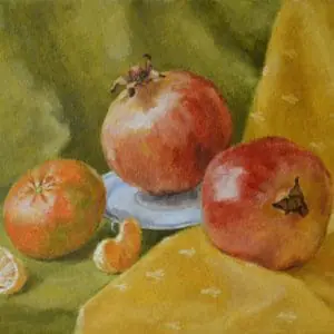 Wall art, Pomegranates, tangerine, Oil on board, Still Life 1