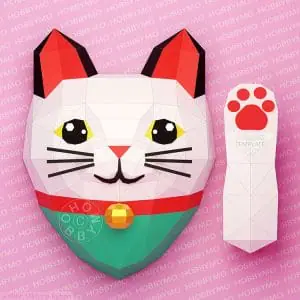paper lucky cat, maneki neko wall art, 3D papercraft template (c) hobbymo.com