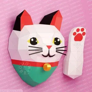 paper lucky cat, maneki neko wall art, 3D papercraft template (c) hobbymo.com