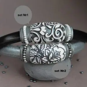 white Polymer clay sliders for the regaliz leather Bracelet