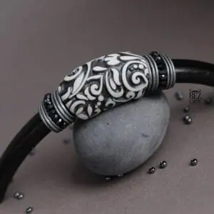 white Polymer clay sliders for the regaliz leather Bracelet