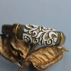 carved gold Polymer clay sliders for the regaliz leather Bracelet