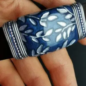silver leaves Polymer clay sliders for the regaliz leather Bracelet