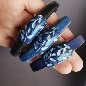 silver leaves Polymer clay sliders for the regaliz leather Bracelet