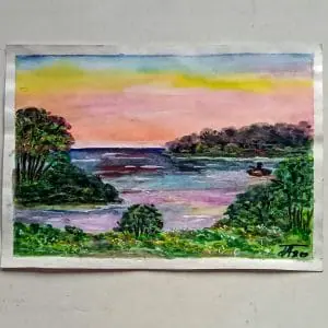 River Painting Evening Fishing Painting