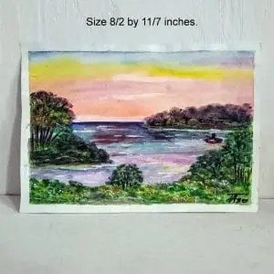 River Painting Evening Fishing Painting