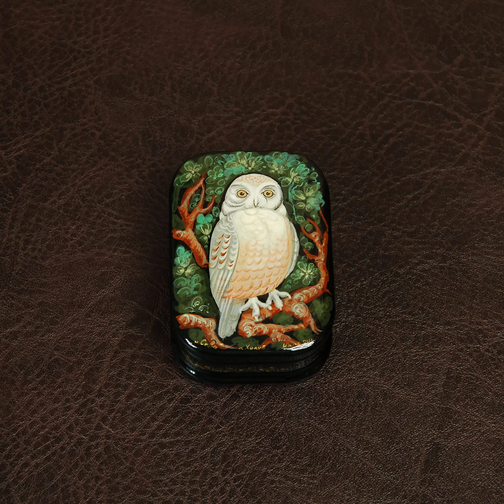 Owl lacquer box small hand-painted home decor gift