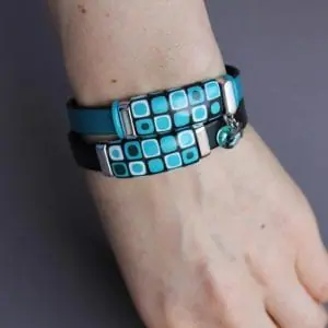 turquoise mosaic multicolor Polymer clay sliders for the regaliz leather Bracelet