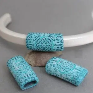turquoise pattern Polymer clay sliders for the regaliz leather Bracelet