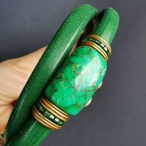 Green stone Polymer clay sliders for the regaliz leather Bracelet