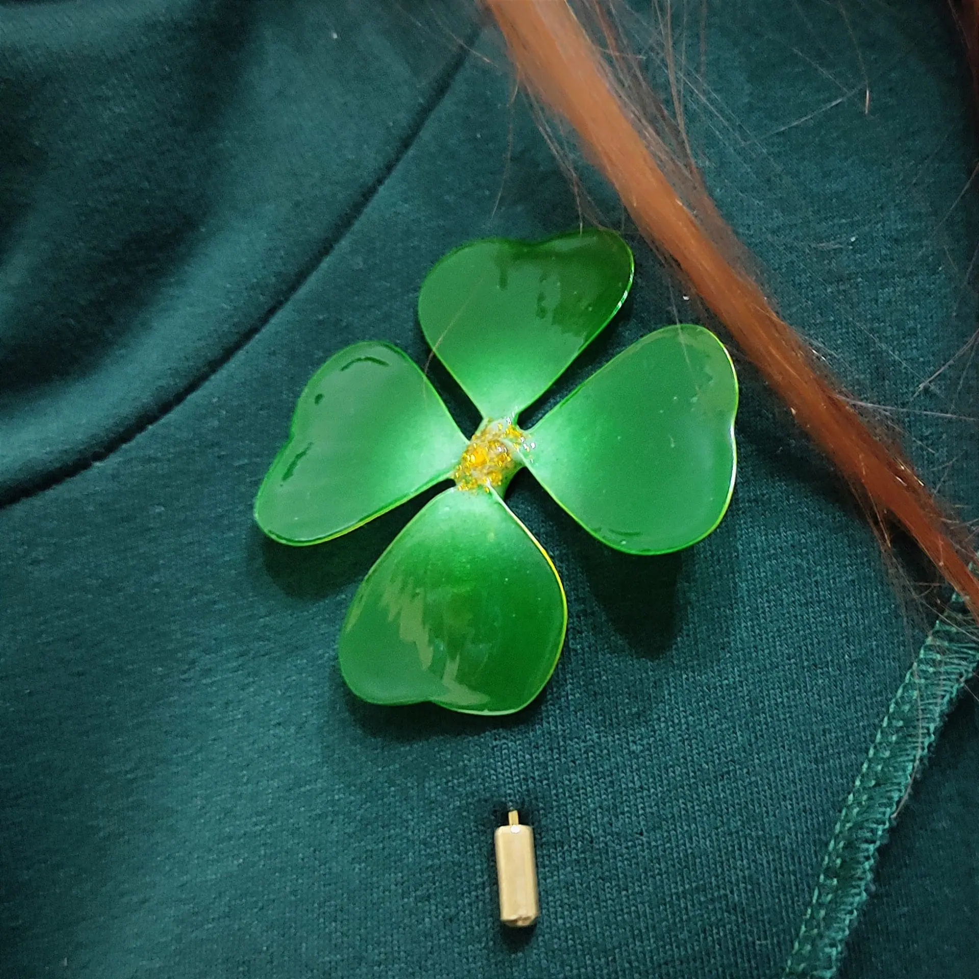Clover set: brooch and earrings. Handmade bijou. 2 Happy clover: brooch and earrings