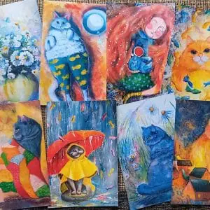 Postcards set 4*6″ cats print flowers by Yalozik