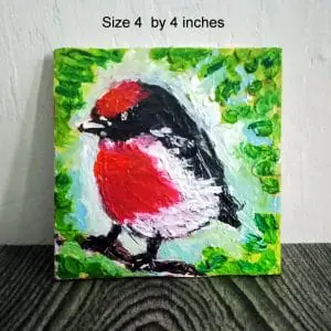 Pink Robin Painting Original Art Gift for Bird Lovers