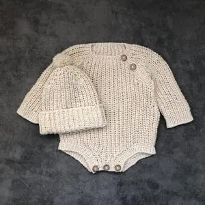 Waffle romper and Pom hat