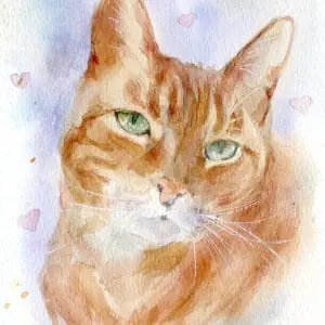 Sweet Kitty Cat Portrait Watercolor Painting