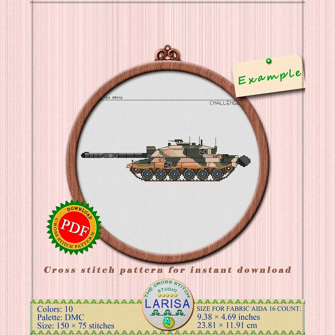 Challenger 2 Cross Stitch Pattern | Main Battle Tank Challenger 2 3 Cross stitch pattern for British tank enthusiasts