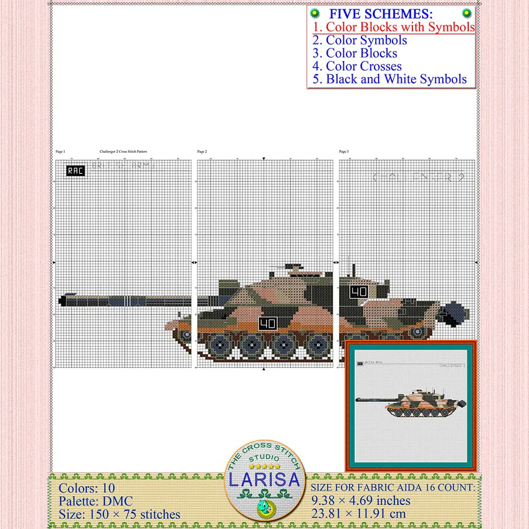 Challenger 2 Cross Stitch Pattern | Main Battle Tank Challenger 2 4 British military tank embroidery design