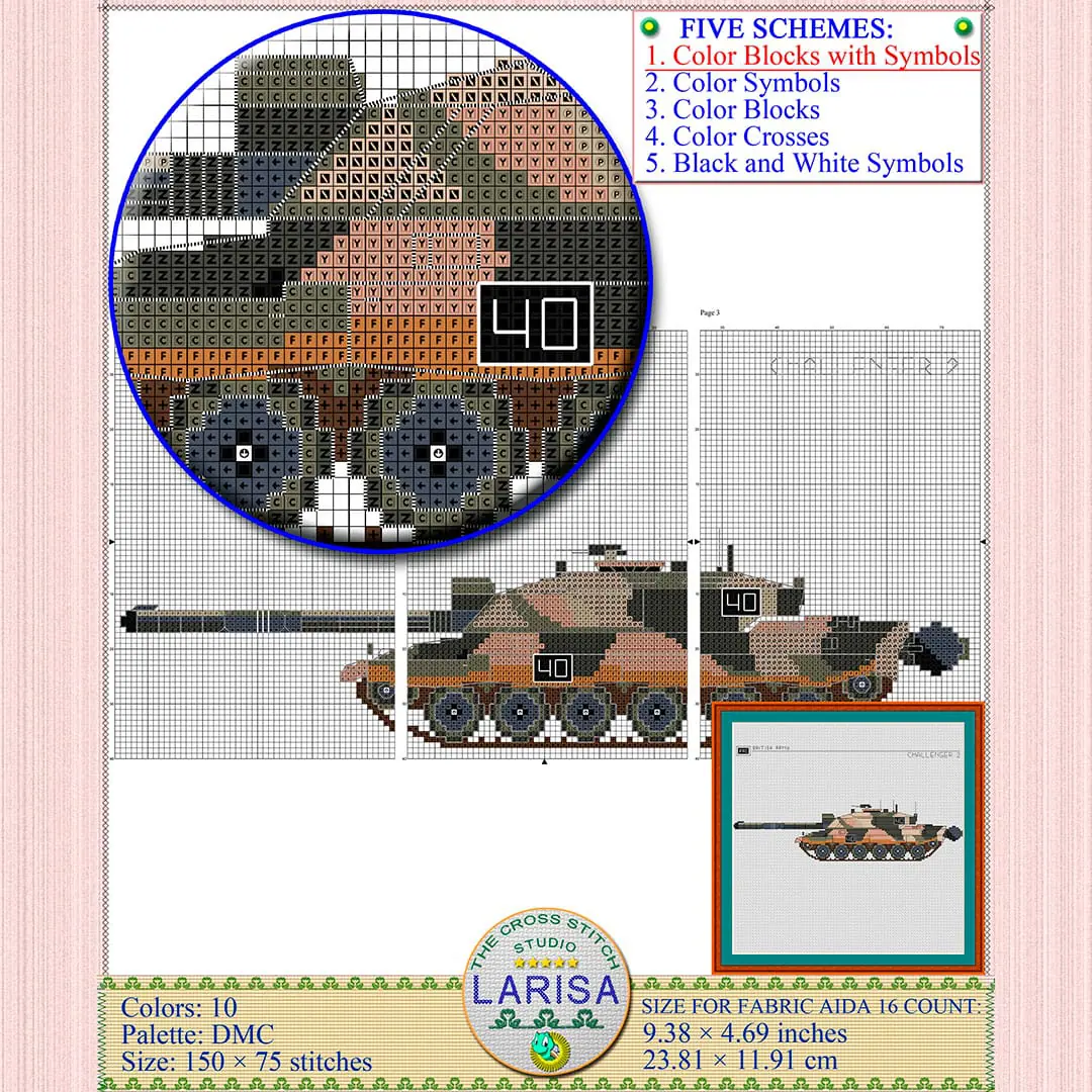 Challenger 2 Cross Stitch Pattern | Main Battle Tank Challenger 2 5 Cross stitch depiction of Challenger 2 tank