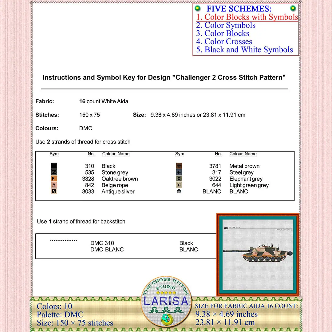 Challenger 2 Cross Stitch Pattern | Main Battle Tank Challenger 2 6 Stitching pattern featuring 2nd RTR Challenger 2