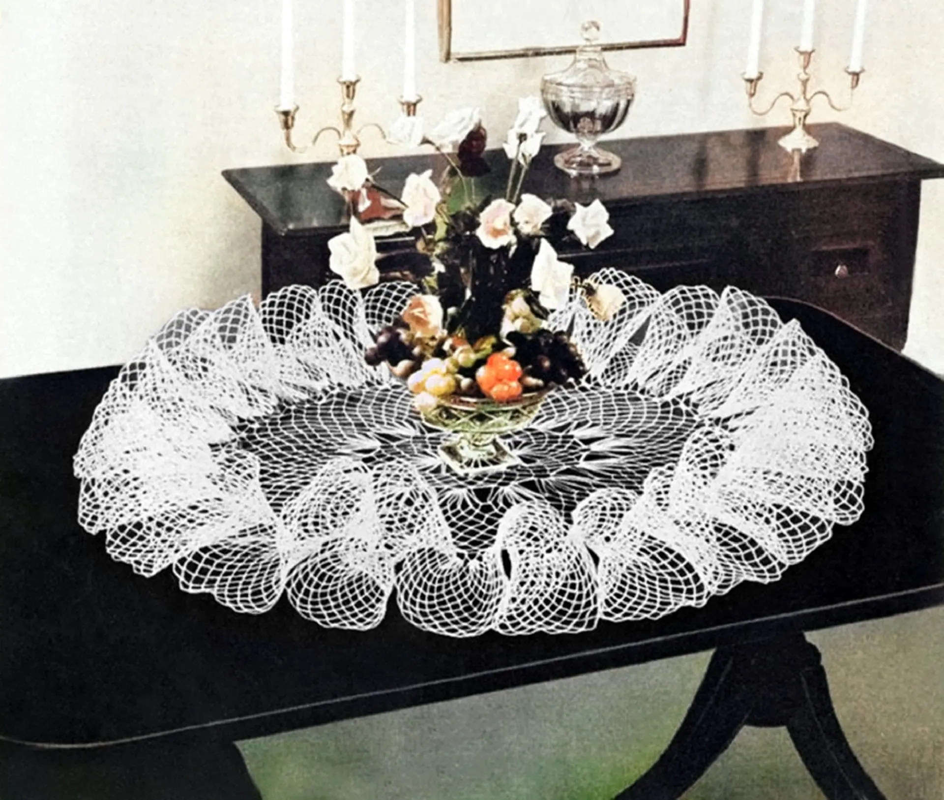 Vintage victorian ruffle, crochet pattern doily, home decor lace