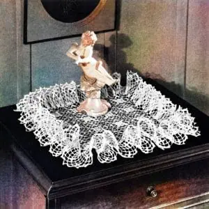 Crochet square ruffle doily, vintage pattern, doily to decoration for table.