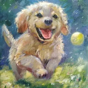 excited puppy running bouncing