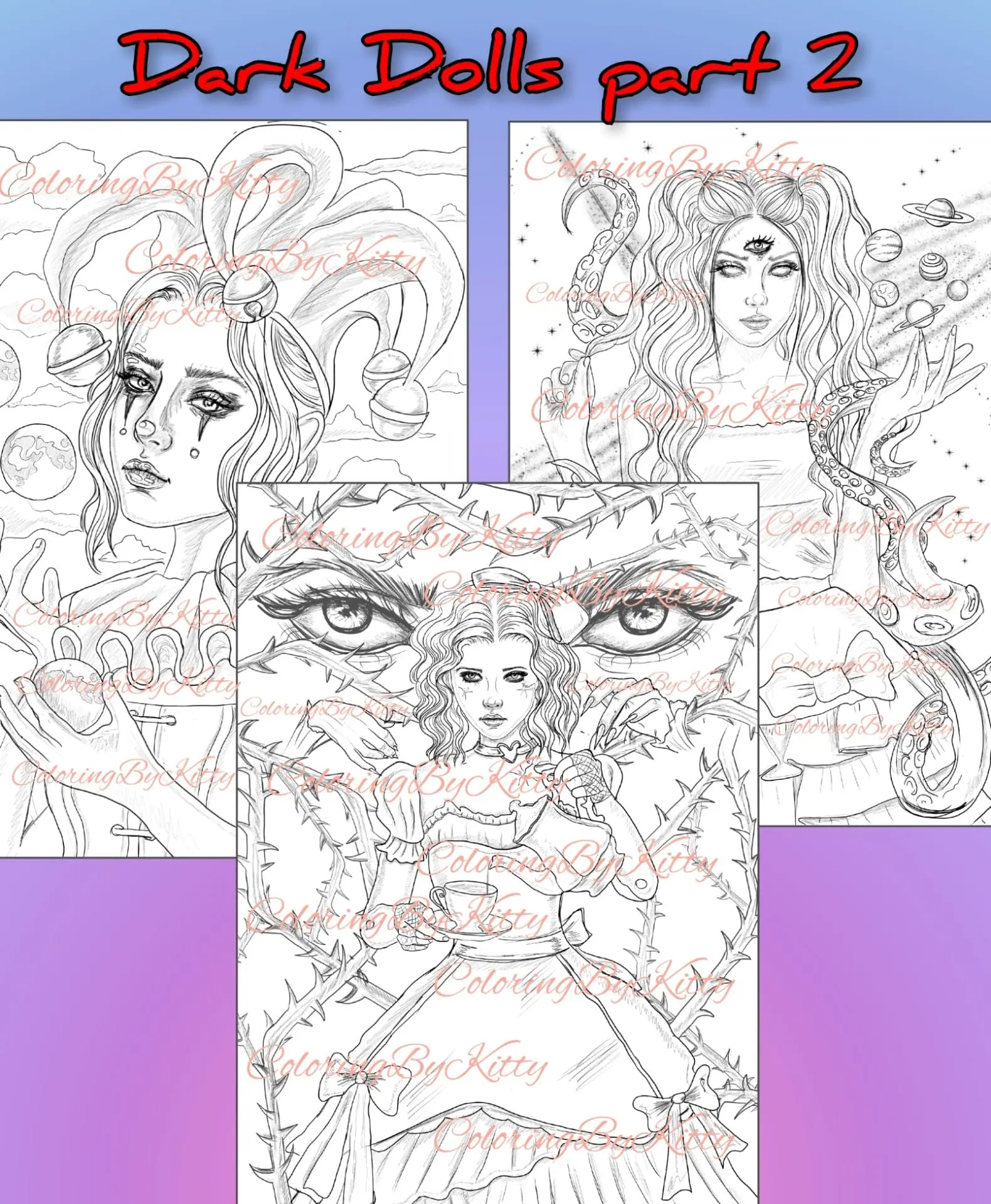 “Dark Dolls part 2” Pdf coloring book 10 coloring pages