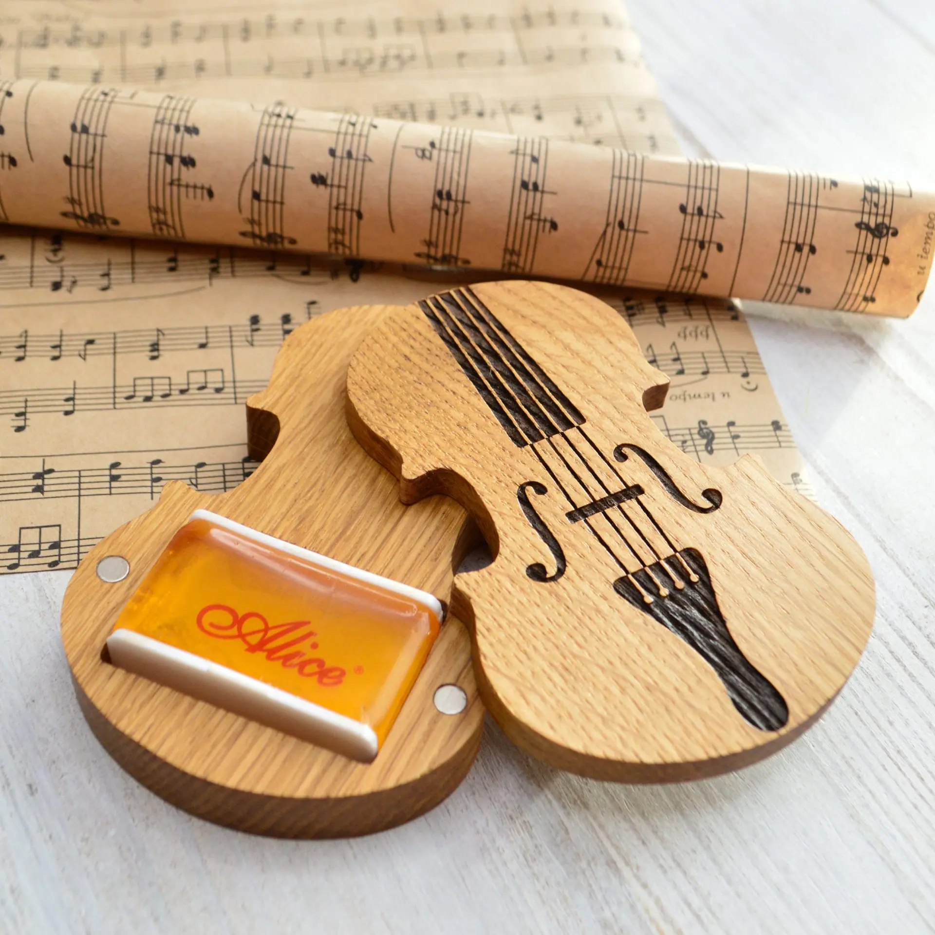 Violin rosin box for personalized cello violinist gift, violin shaped box for rosin storage
