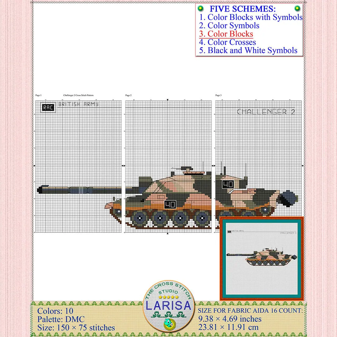 Challenger 2 Cross Stitch Pattern | Main Battle Tank Challenger 2 8 Cross stitch project inspired by British MBT Challenger 2