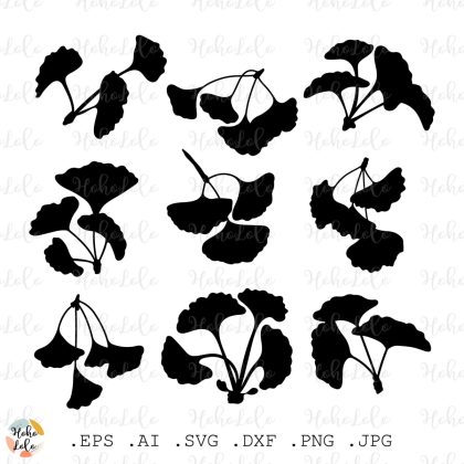 Ginkgo Biloba Silhouette Cricut Stencil Templates
