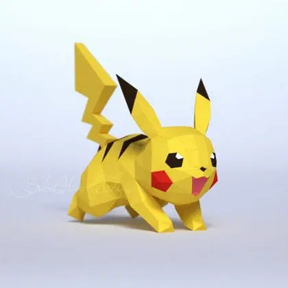 3d Papercraft–Running Pikachu–PDF SVG DXF Studio3 Templates