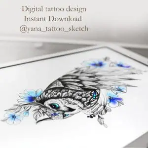 Owl Tattoo Designs For Females Owl And Flower Tattoo Sketch Idea