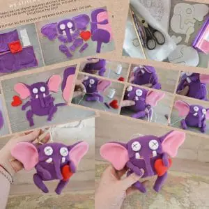 Fleece Animal Toy Patterns Set: Elephant, Frog & Lion