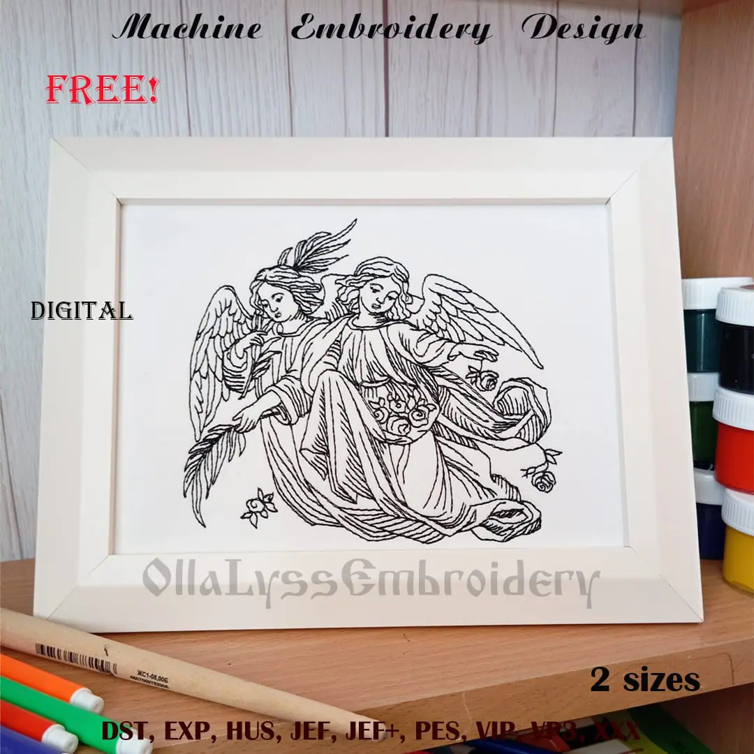 Redwork Angels 1 free embroidery design in 2 sizes