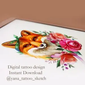 Fox Tattoo Design Ideas Fox And Peony Flower Tattoo Sketch