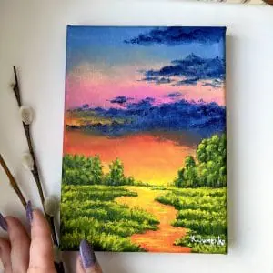 Summer Sunset, original oil painting