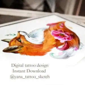 Fox Tattoo Design Ideas Color Fox And Flower Tattoo Sketch