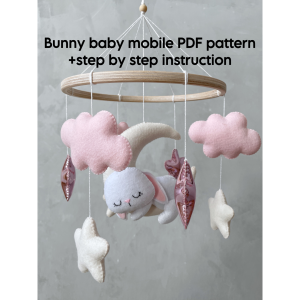 Bunny mobile PDF pattern, DIY felt toy pattern
