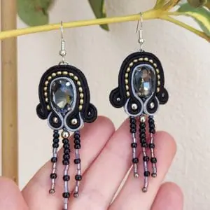 Long Black Earrings, Tassel earrings, Beaded Chandelier Earrings